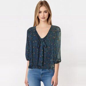 Xhilaration teal chiffon floral blouse